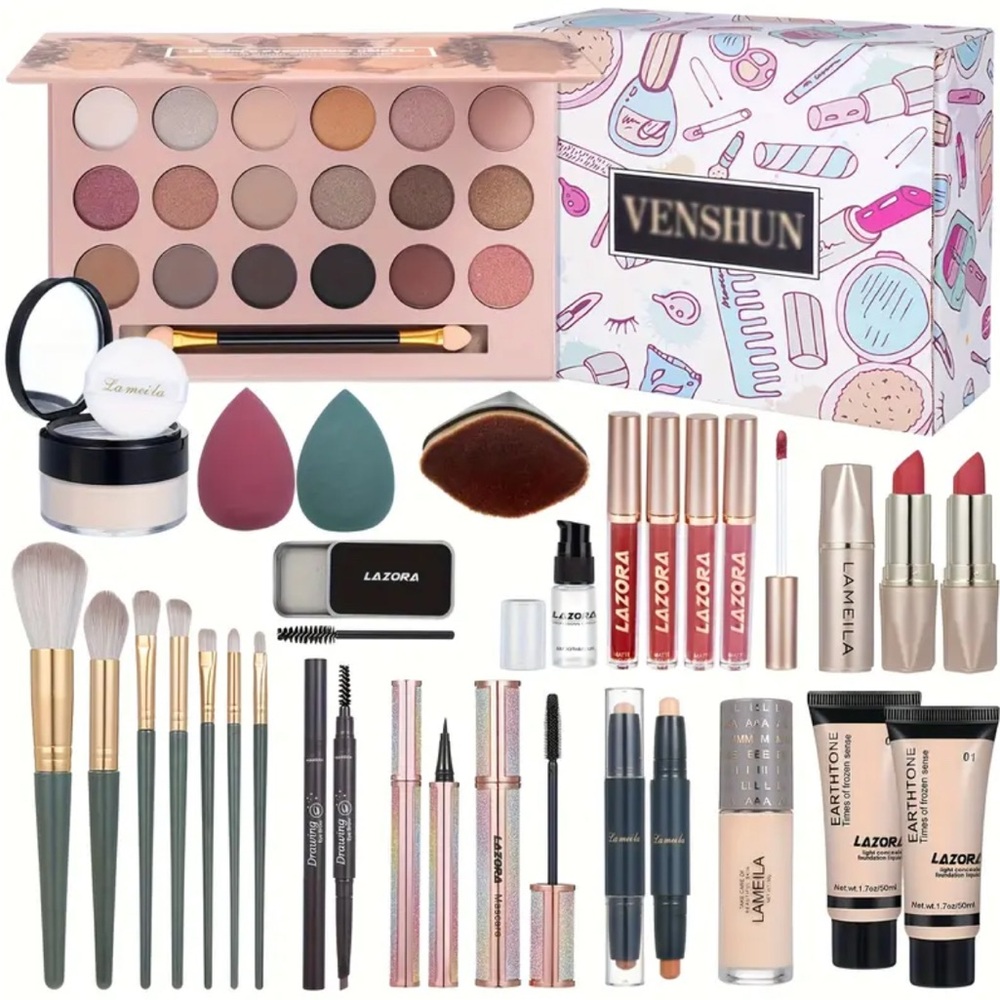 Venshun Illustrated Makeup Organizer Box with makeup kit